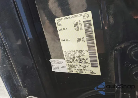 2014 Nissan Maxima 3.5 Sv из США, поврежденный, VIN 1N4AA5AP8EC910629